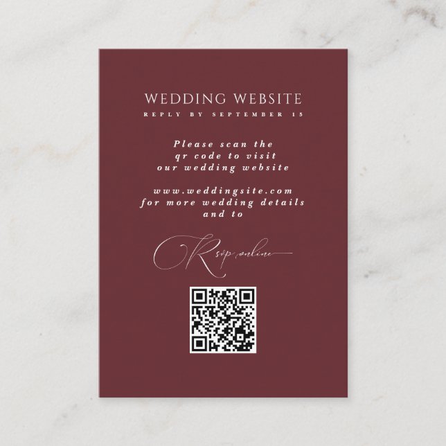 Burgundy Online RSVP QR Code Wedding Website  Enclosure Card (Front)