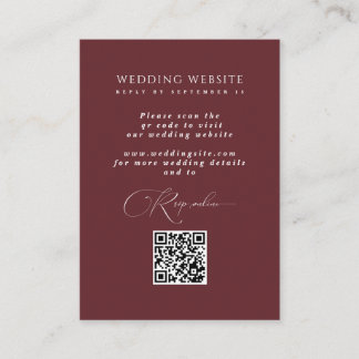 Burgundy Online RSVP QR Code Wedding Website  Enclosure Card