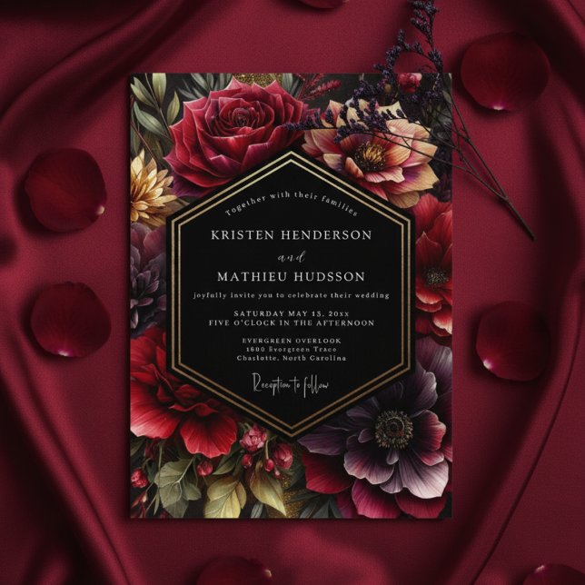 Burgundy Opulent Floral Night Wedding Invitation (Creator Uploaded)