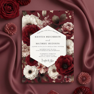 Burgundy Opulent Floral Romance Wedding Invitation