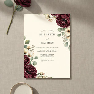 Burgundy Opulent Floral Wedding Invitation
