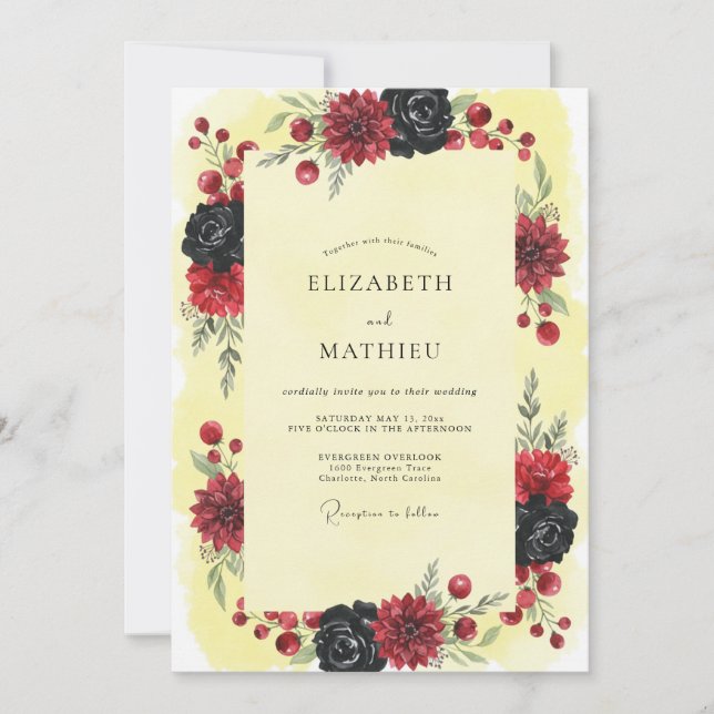 Burgundy Opulent Gothic Wedding Invitation (Front)