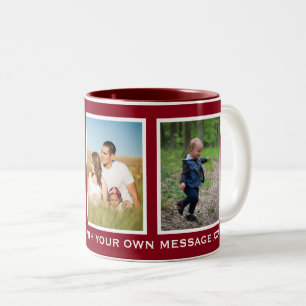 Burgundy or Custom Colour 3 Photo Personalised Two-Tone Coffee Mug