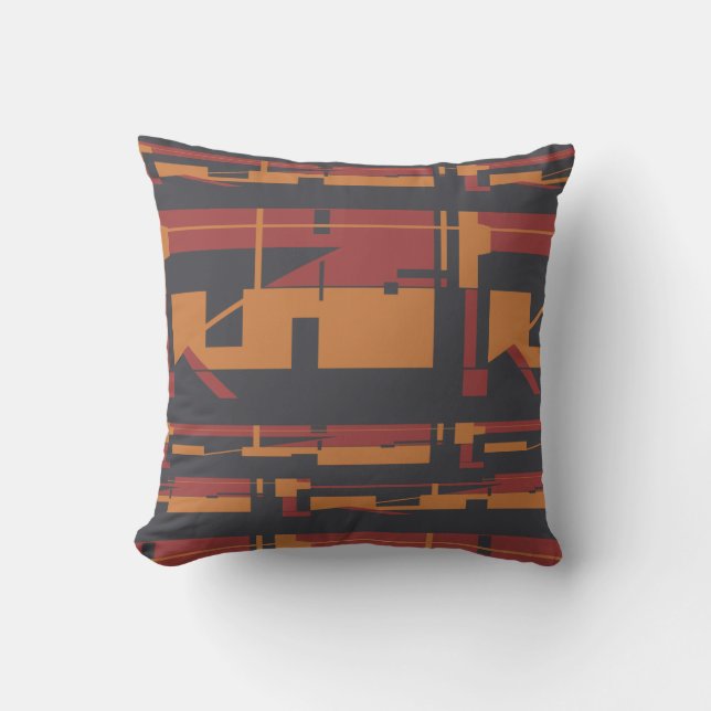 Burgundy Orange Black Southwest Art Look Abstract Cushion (Front)
