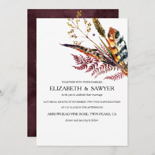 Burgundy & Orange Boho Fall Wedding Invitation