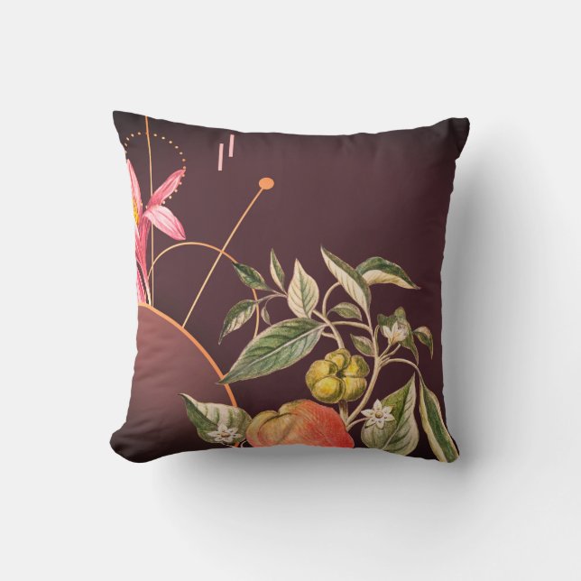 Burgundy & Orange Botanical | Capsicum Pepper Cushion (Front)