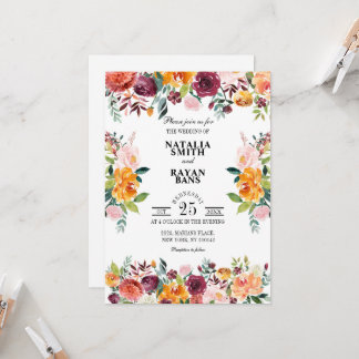 Burgundy Orange Crush Floral pure wedding card