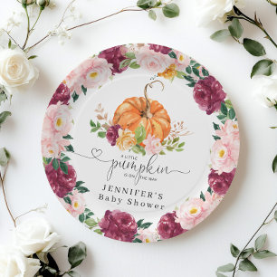 Burgundy orange fall little pumpkin paper plate
