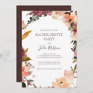 Burgundy Orange Floral Bachelorette Party  Invitation