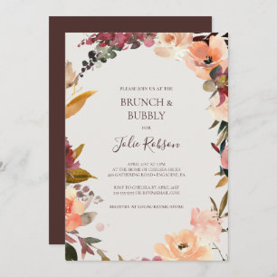 Burgundy Orange Floral Beige Brunch and Bubbly Invitation