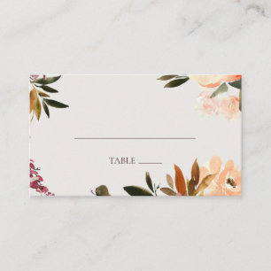 Burgundy Orange Floral Beige Place Card