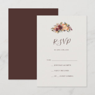 Burgundy Orange Floral   Beige RSVP Card