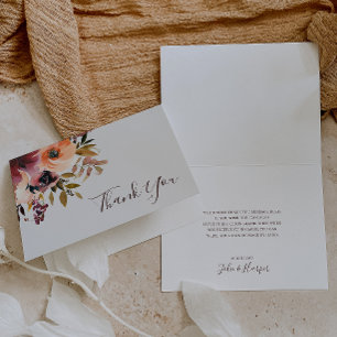 Burgundy Orange Floral Beige Thank You Card