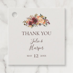 Burgundy Orange Floral Beige Thank You Favour Tags