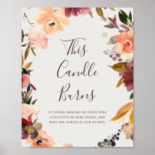 Burgundy Orange Floral   Beige This Candle Burns Poster