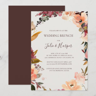 Burgundy Orange Floral Beige Wedding Brunch Invitation