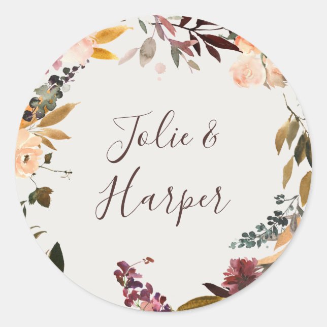 Burgundy Orange Floral Beige Wedding Envelope seal (Front)