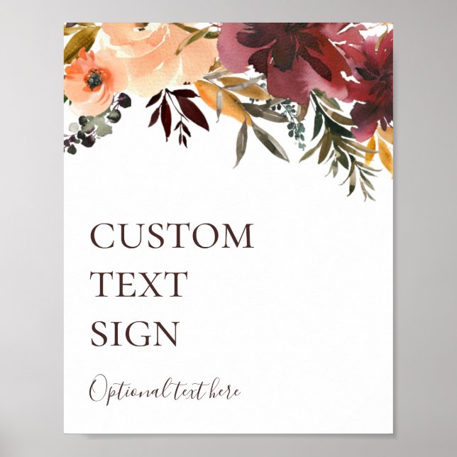 Burgundy Orange Floral Cards and Gifts Custom Poster (Front)