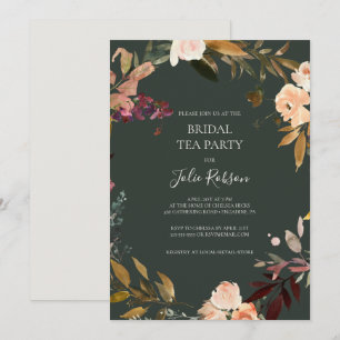 Burgundy Orange Floral Green Bridal Tea Party Invitation
