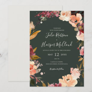 Burgundy Orange Floral Green Casual Wedding Invitation