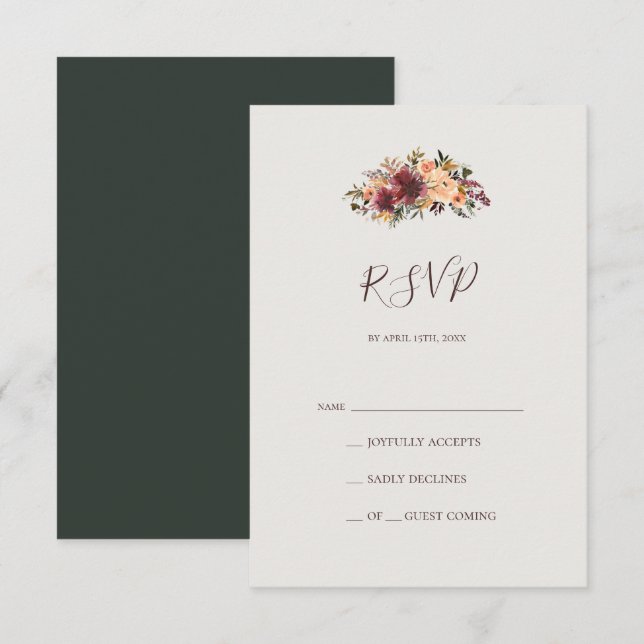 Burgundy Orange Floral | Green RSVP Card (Front/Back)