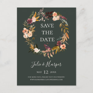 Burgundy Orange Floral Green Save The Date Invitat Invitation Postcard