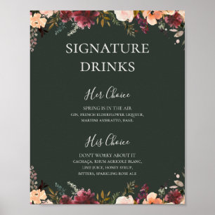 Burgundy Orange Floral   Green Signature Drinks Poster