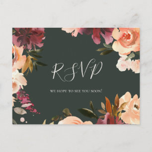 Burgundy Orange Floral   Green Song Request RSVP Postcard