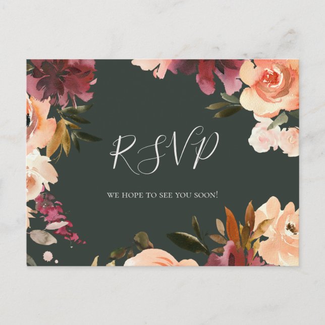 Burgundy Orange Floral | Green Song Request RSVP Postcard (Front)