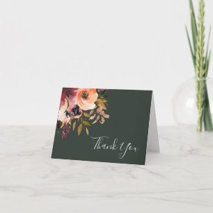 Burgundy Orange Floral   Green Thank You Card