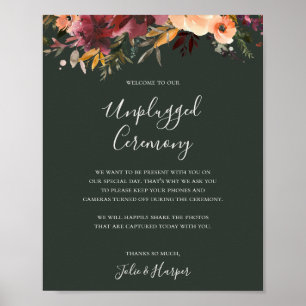 Burgundy Orange Floral   Green Unplugged Ceremony Poster