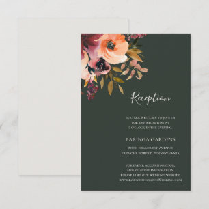 Burgundy Orange Floral   Green Wedding Reception Enclosure Card