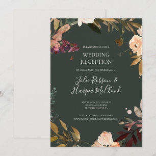 Burgundy Orange Floral   Green Wedding Reception Invitation