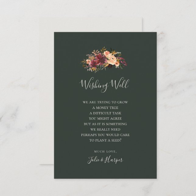Burgundy Orange Floral Green Wedding Wishing Well Enclosure Card (Front/Back)