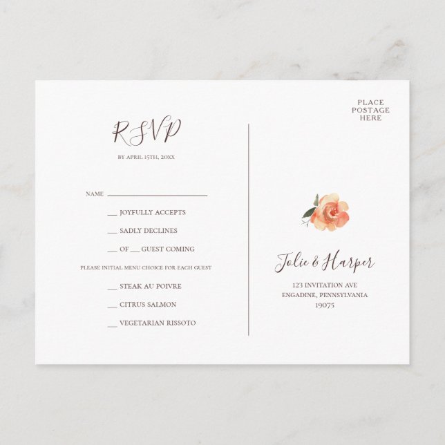 Burgundy Orange Floral Menu Choice RSVP Card (Back)
