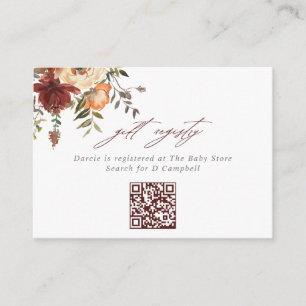 Burgundy & Orange Floral QR Code Gift Registry Enclosure Card