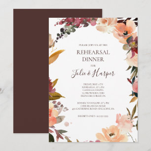 Burgundy Orange Floral Rehearsal Dinner Invitation