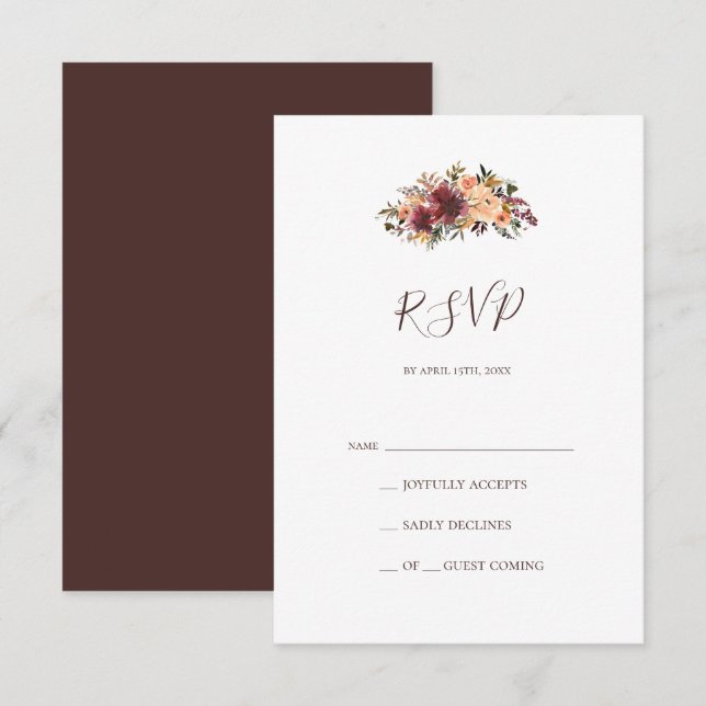 Burgundy Orange Floral RSVP Card (Front/Back)