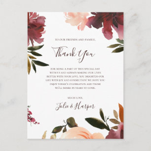 Burgundy Orange Floral Thank You Reception Card