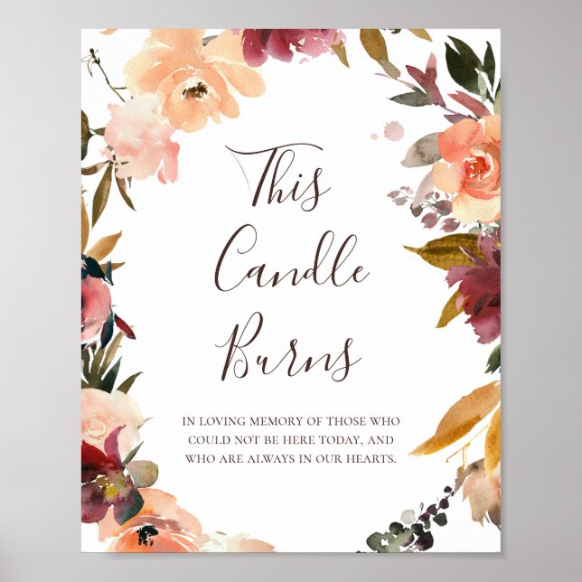 Burgundy Orange Floral This Candle Burns Wedding Poster (Front)