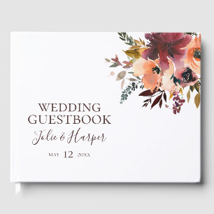 Burgundy Orange Floral Wedding Guest Book