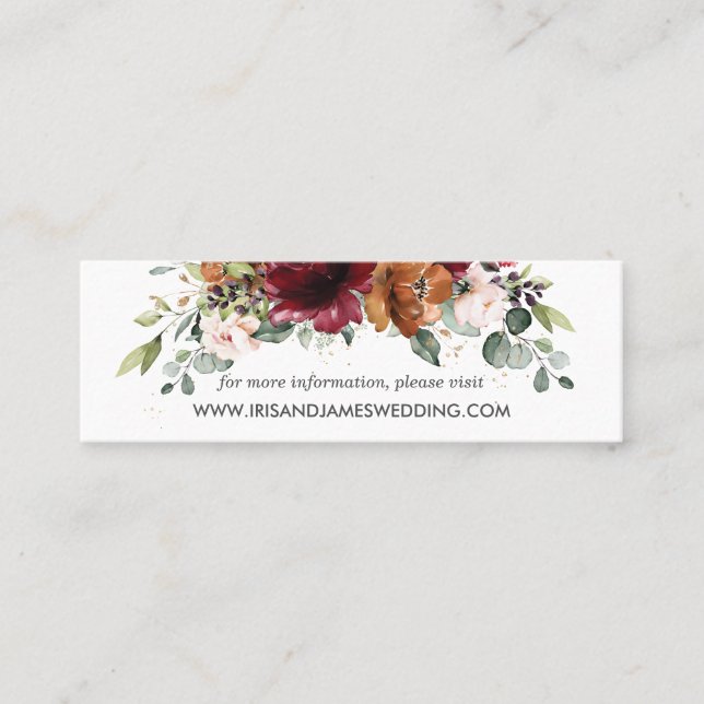 Burgundy Orange Floral Wedding Website Card Mini (Front)