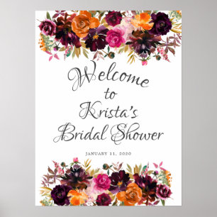 Burgundy & Orange Floral Welcome Bridal Shower Poster