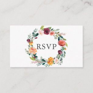 Burgundy Orange Floral Wreath Wedding RSVP Enclosure Card