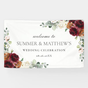 Burgundy Orange Pink Ivory Floral Wedding Backdrop Banner