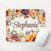 Burgundy Orange Watercolor Fall Autumn Floral Name