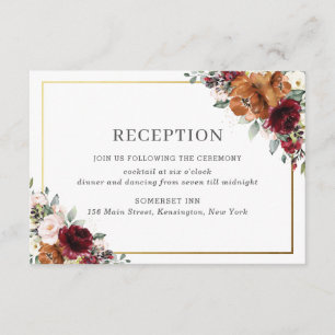 Burgundy Orange White Floral Wedding Reception Enclosure Card