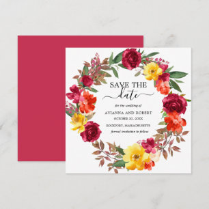 Burgundy Orange Yellow Floral Wreath Save The Date