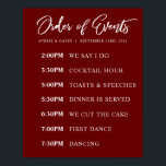 Burgundy Order of Events Wedding Day Schedule Poster<br><div class="desc">This wedding poster is the perfect way to let your guests know the timeline for your wedding day.</div>