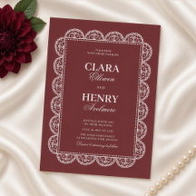 Burgundy Ornate Lace Frame Wedding